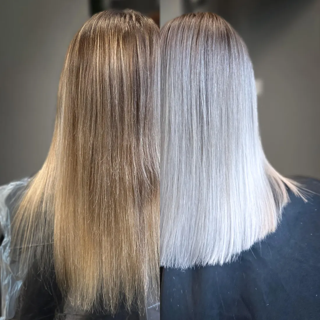 Before and after: grown-out blonde refreshed to icy platinum